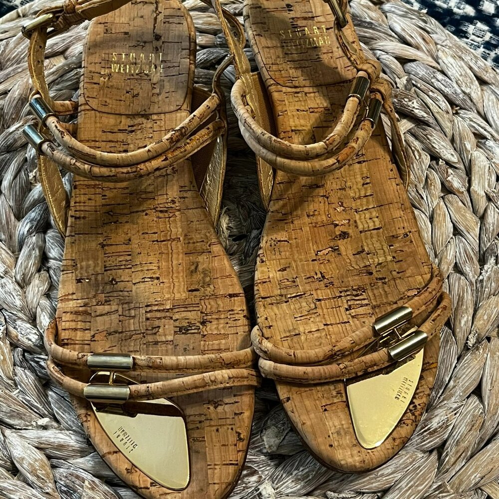 Stuart Weitzman Rolldown Natural Cork Sandals Size‎ 8.5N